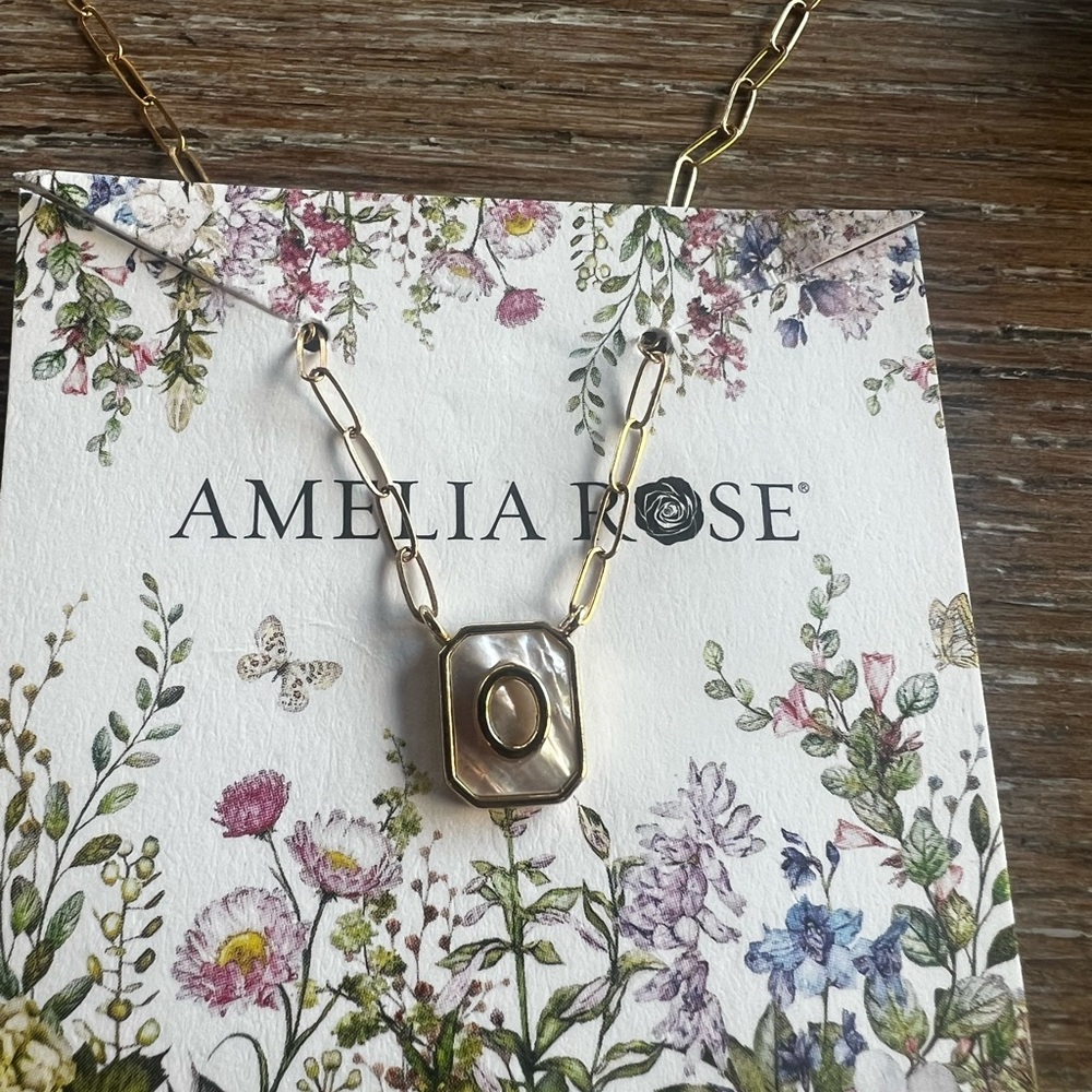 Gold Mother of Pearl Paperclip Initial Necklace - Picture 4 of 6